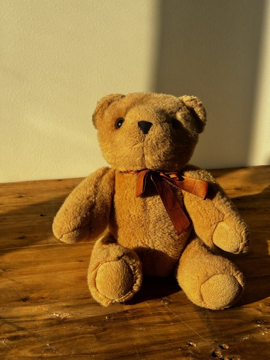 Bear with a burgundy bow